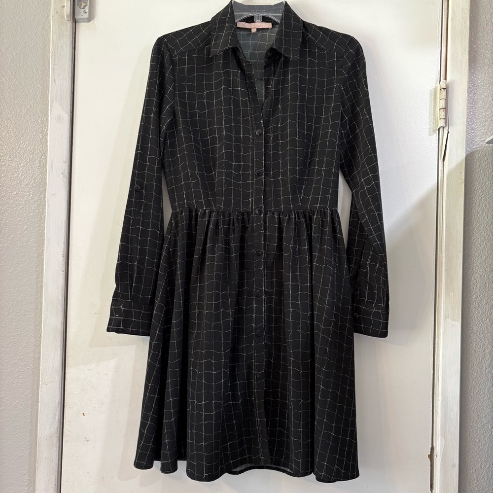 Hutch Black Grid Plaid Window Pane Shirt Dress Long Sleeve 0 S Preppy Costal
